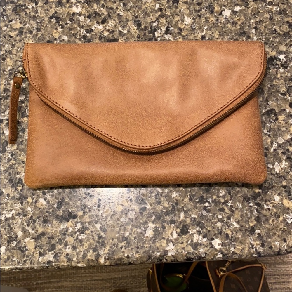 J. Crew brown leather clutch/shoulder bag